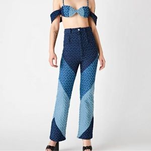 WEINSANTO Blue Denim  Abstract Flare Leg Jeans size Small (NWT)